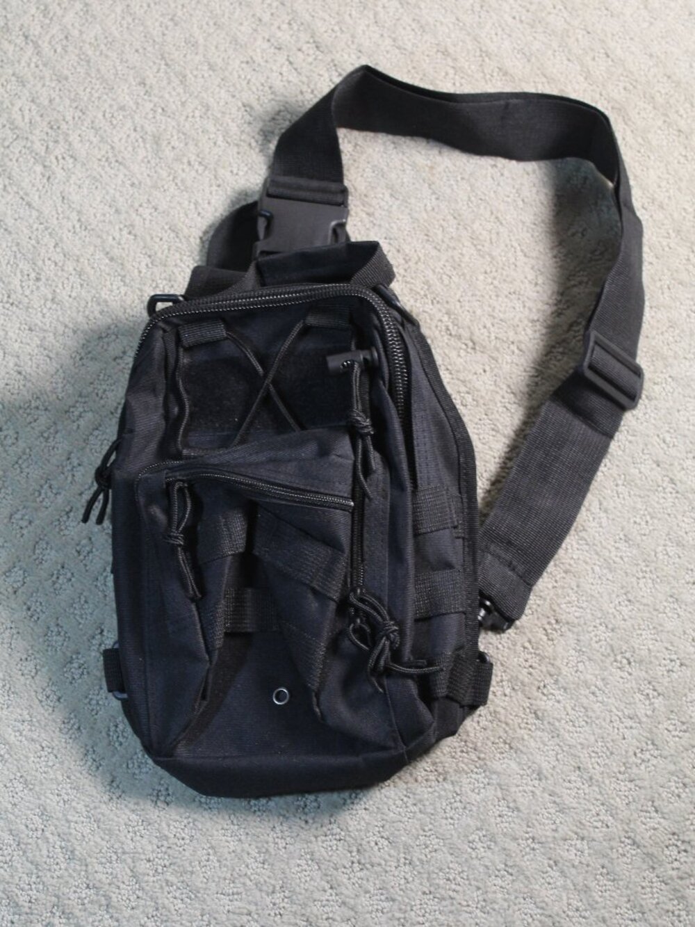 Small Black Multi-Pocket Nylon Utility Tactical Sling Bag
